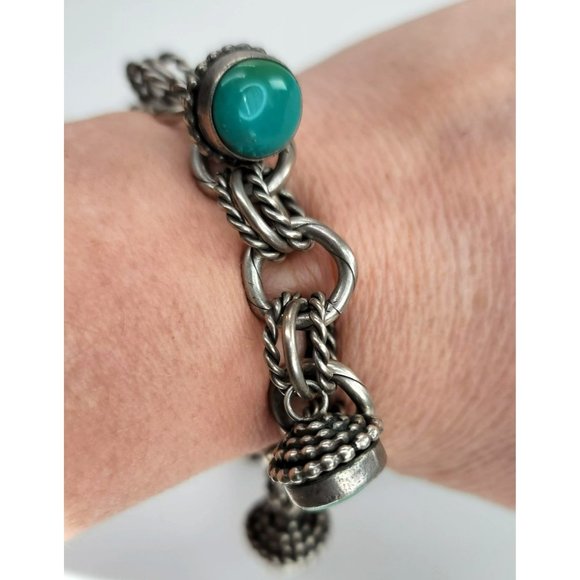 Aaron Toadlena Bracelet 1995 Sterling Silver and Green Turquoise Navajo JS8133 - Picture 14 of 16